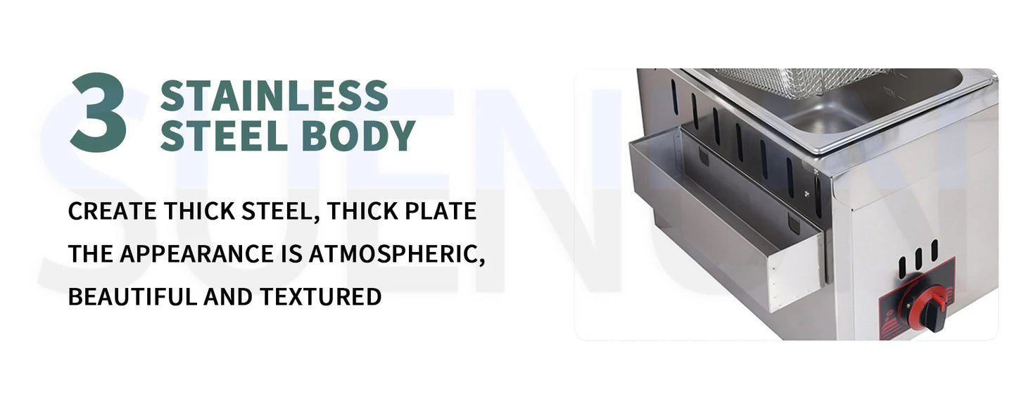 12L Stainless Steel Gas Fryer Countertop Fried Chicken French Fries Machine Commercial Deep Fryer Machine with Dual Tanks