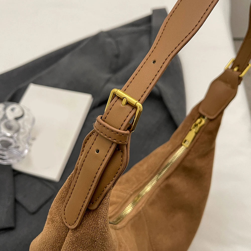 Vintage Handbag Purse for Women Suede Shoulder Bag Causal Crossbody Bags Female Luxury Designer Clutch Ladies Crescent Hobo Bag