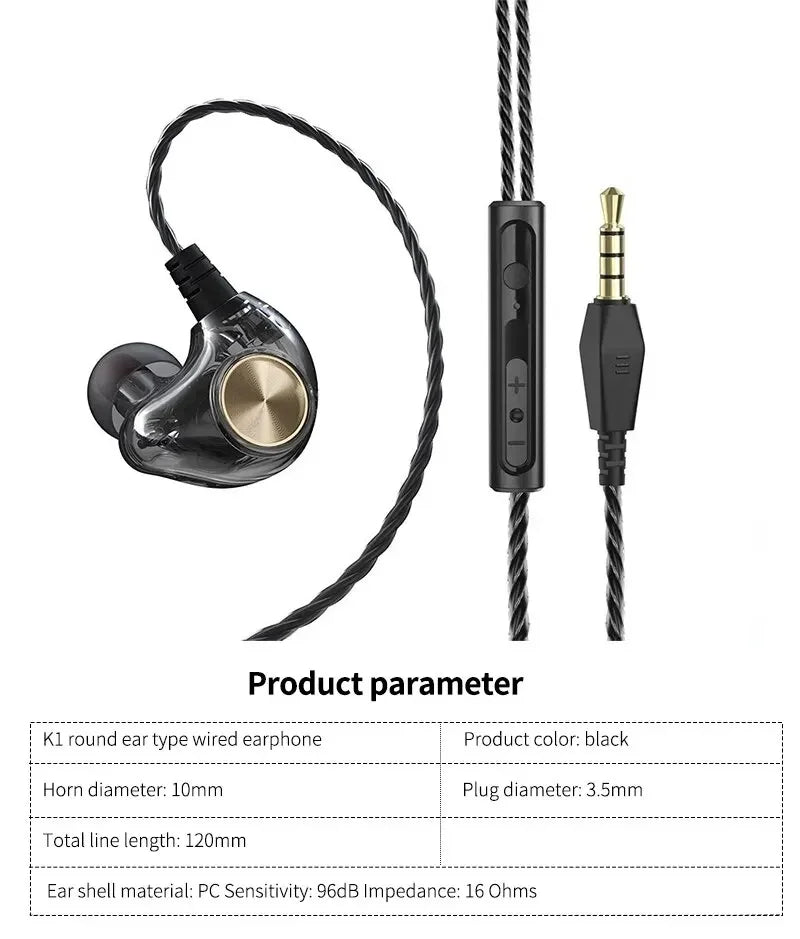 Dynamic HiFi Wired Earphone In Ear Monitor Sport Headphones Bass Stereo Gaming Noise Cancelling Headset Music Earbuds With Mic