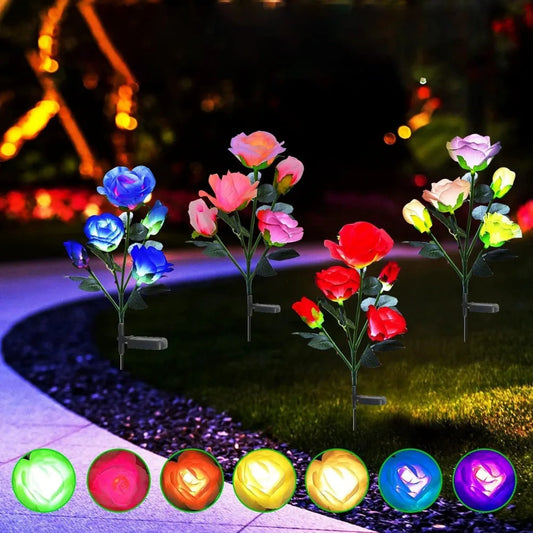 Solar Garden Lights LED Solar Flowers Rose Lawn Lamp  Outdoor Waterproof Outside Light for Patio Yard Garden Wedding Xmas Decor