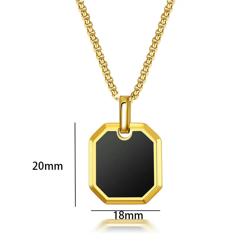 Hiphop Men's Black Onyx Square Pendant Necklace Tarnish Free Stainless Steel Custom Logo Jewelry For Gift