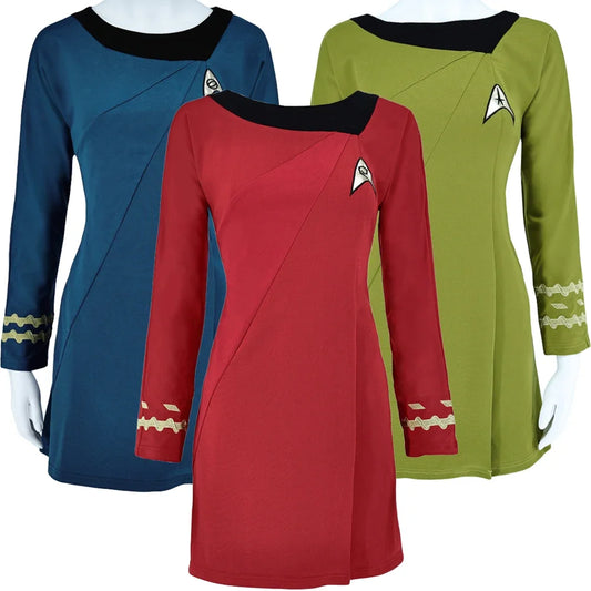 Halloween Costume Startreks Female Uniform Dress Duty TOS Cosplay Costume Red Blue Halloween Party Prop