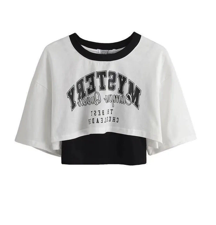 Vintage Print Graphic T-shirt Women Crop Top Short Sleeve Y2k Clothes Summer Loose Sexy Short Two-piece T-shirt Set Womens 2025