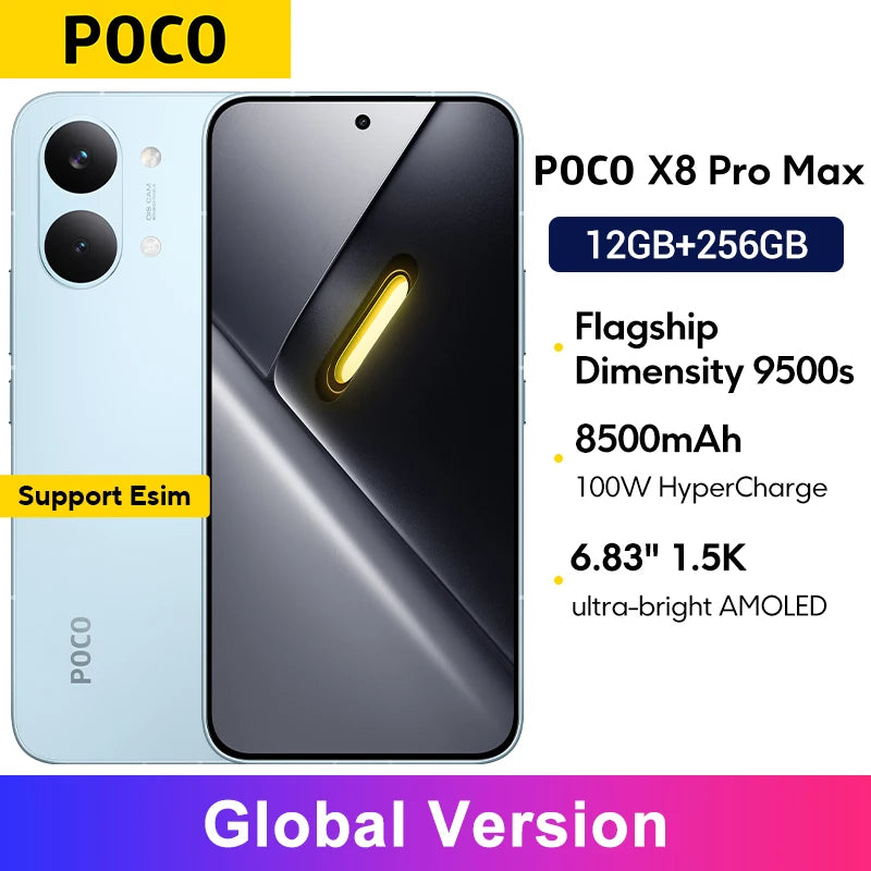 Global Version POCO X8 Pro Max 8500mAh 1.5K 120Hz Ultra-Bright  AMOLED Display 6.83'' Smartphone  Dimensity 9500s