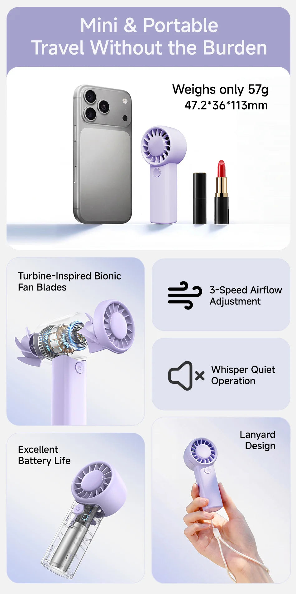Mini Fans 3 Speed Adjustable Small Handheld Fan Type-C Rechargeable Build in 500mAh Battery for Office Camping Travel Outdoor