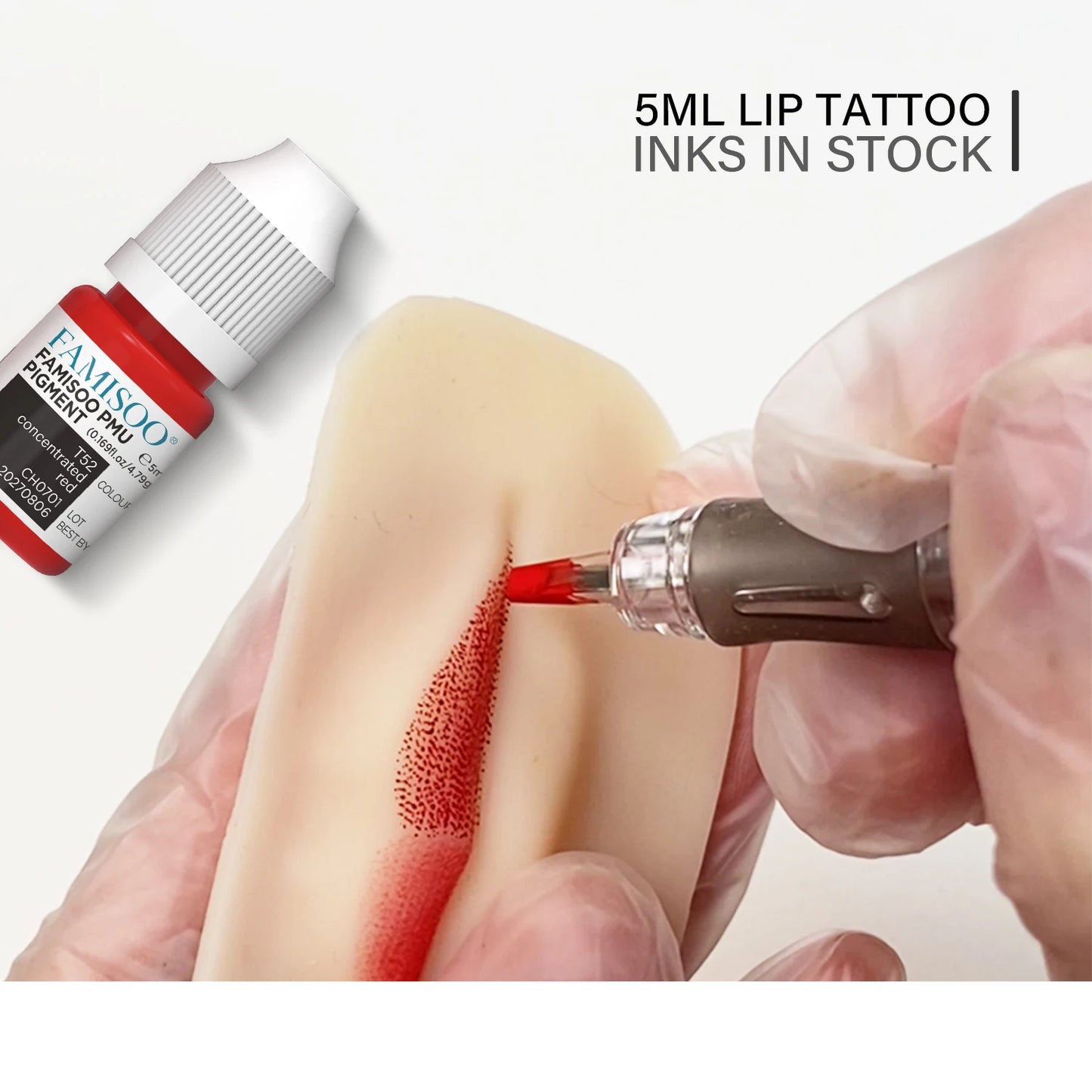 FAMISOO 5ML Lip Tattoo Inks Microblading Organic Permanent Makeup Lips Pigment Tattoo Pink Eyebrow Eyeliner PMU Pigment 0.17 OZ