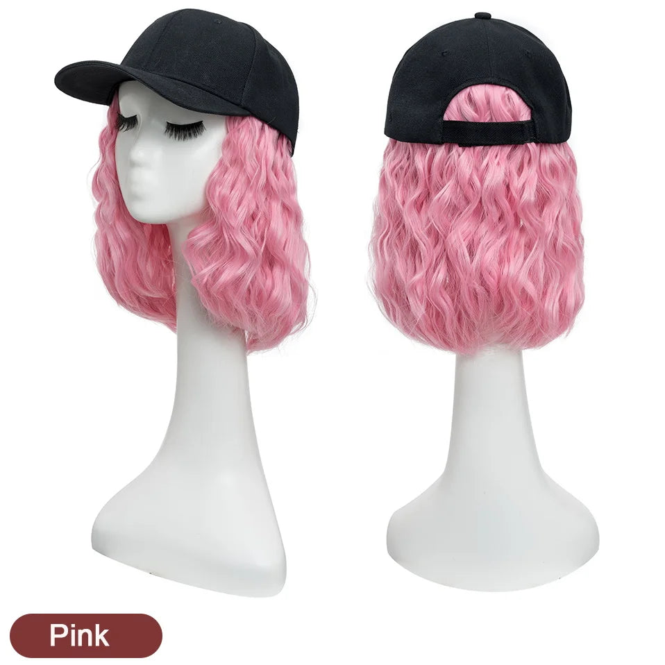 Hat Wig for Women 8''16''Wave Baseball Cap Wig with Curly Hair Extensions Wig Synthetic Wave Wig Hat Adjustable Baseball Hat Wig