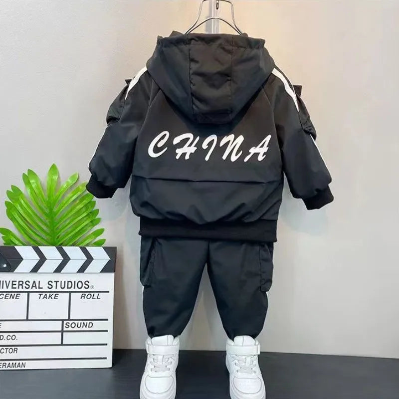 Baby Boys' Clothing Set Spring and Autumn New Handsome Children's Hooded Jacket Pants Two Piece Clothing Sports Set 2-9Y