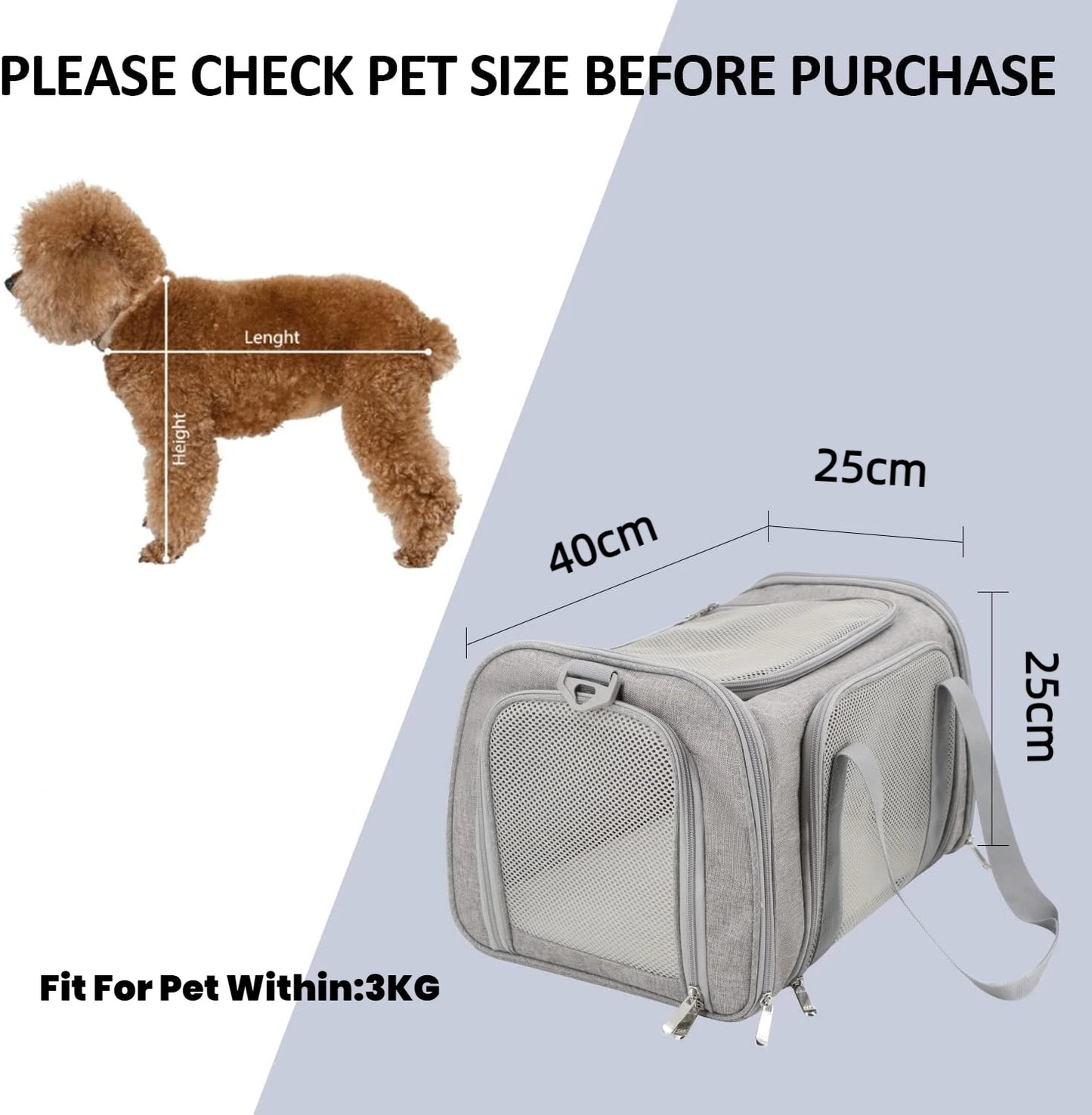Portable Dog Carrier Bag for Small Medium Cats Dogs,Airline Approved Carrier Soft Sided, Collapsible Travel Puppy Carrier