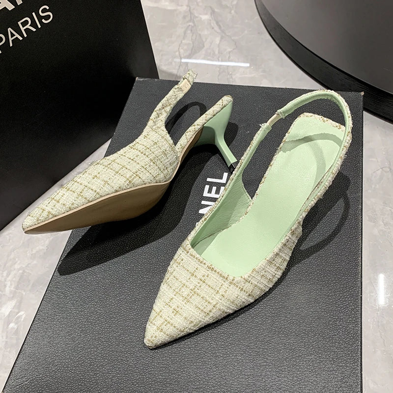 Sea Salt Blue Pointed High Heel Sandals for Women Back Hollow Half Headed Single Shoes Fashion Versatile Casual Shoes