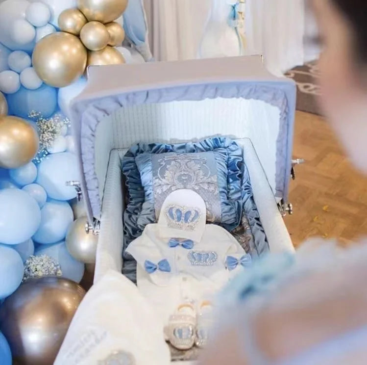 Dollbling Newborn 5pcs Layette Outfits Set Baby Tuxedo Outfit 0-3M Handmade Embroidery Wheat Jewels Crown Parajams Gift Set