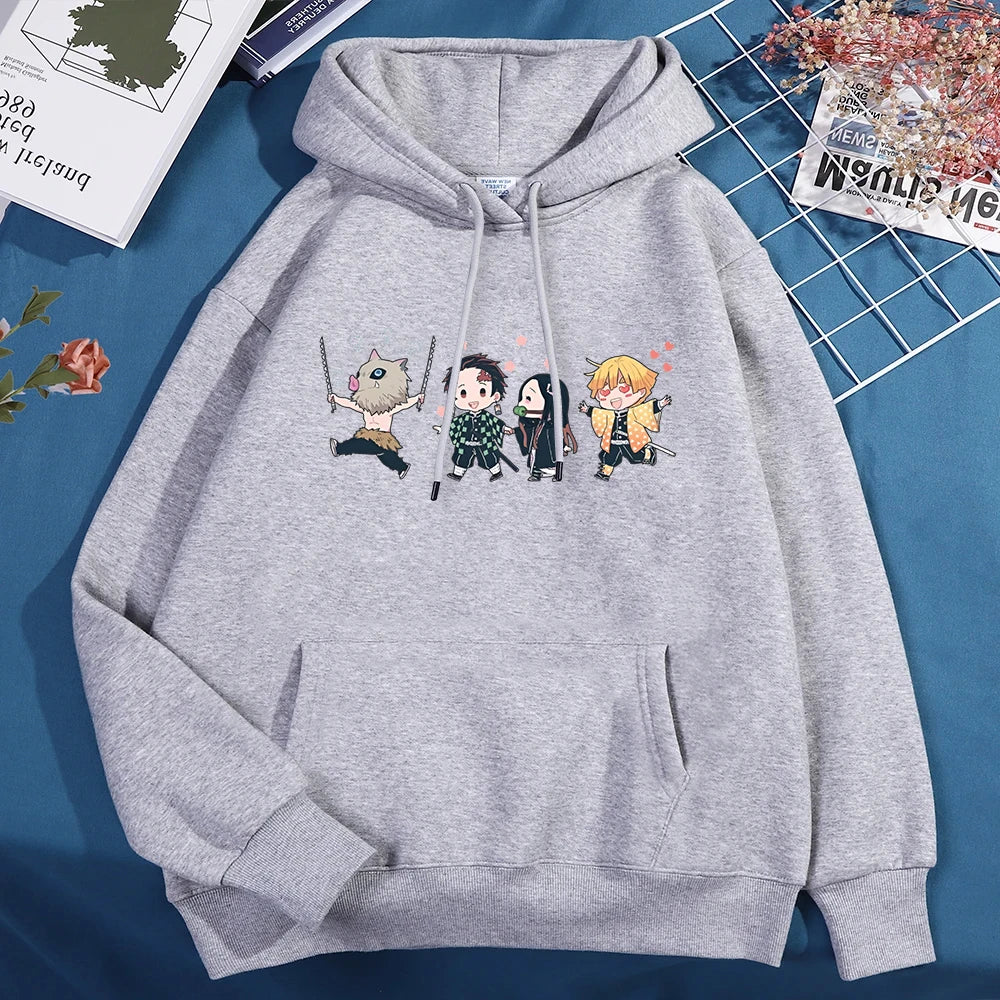 New Anime Kamado Tanjirou Kamado Nezuko Agatsuma Zenitsu Hashibira Inosuke Print Hoodie Sweathshirts Men Women Hooded Pullover