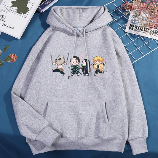 New Anime Kamado Tanjirou Kamado Nezuko Agatsuma Zenitsu Hashibira Inosuke Print Hoodie Sweathshirts Men Women Hooded Pullover