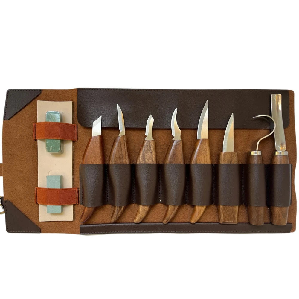 Woodworking Tools Professional Square Handle Woodcarving Vintage Leather Set 12 Pieces Furniture Detail Relief Project Essential