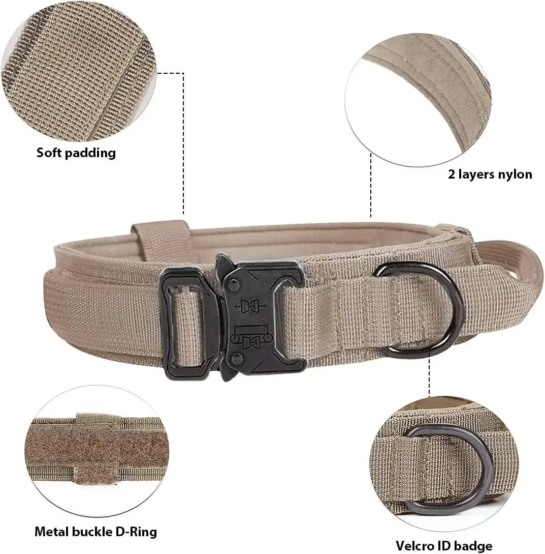Tactical Dog Collar Training Set Heavy Duty Outdoor AntiPull Leash Metal Buckle Collar Reflective Stitching for Medium Large Dog