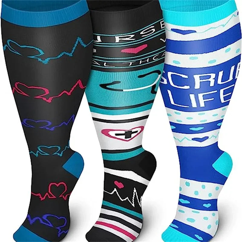 Plus Size Compression Socks for Women Men 20-30 MmHg Wide Calf Extra Large Knee High Flight Sock for Circulation Support 2XL-4XL