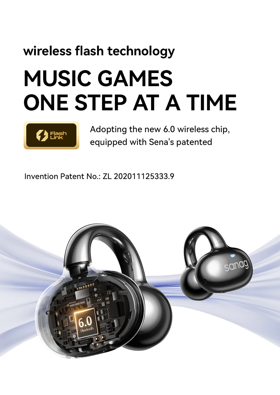 Sanag S6S Free Clip Open Ear Earphone Ear Clip 3D Stereo Sound Bluetooth 5.3 36H Playtime OWS Sport Headphones IPX4 Waterproof