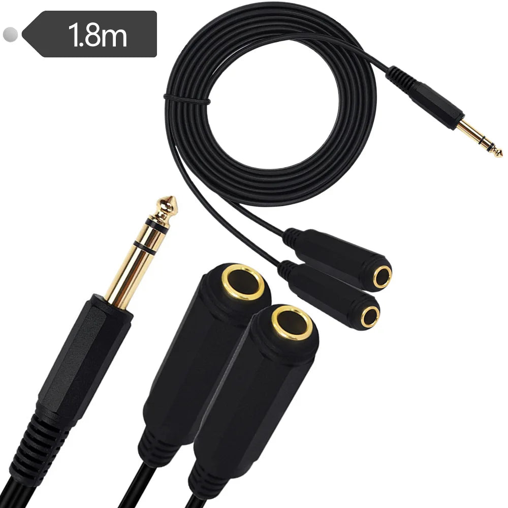 6.35 Mm Male To 2 6.35 Mm 3.5mm Female Adapter Cable 1/4 6.35mm Plug To Dual 6.35mm 3.5 mm Jack Y Splitter Stereo Audio Cord 0.2