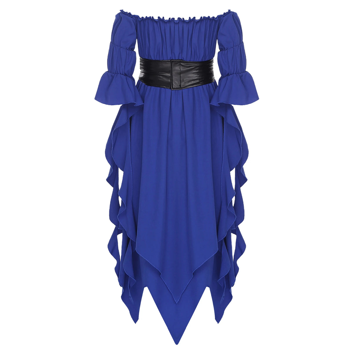Girls Halloween Medieval Renaissance Witch Vampire Cosplay Costume Victorian Gothic Dress Off Shoulder Smocked Irregular Gown