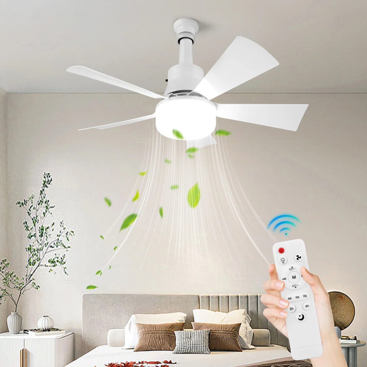 2-in-1 Socket Ceiling Fans Lights with Remote Control Timing 3 Speed Adjustable for Bedroom Kitchen Office Home for Living Room
