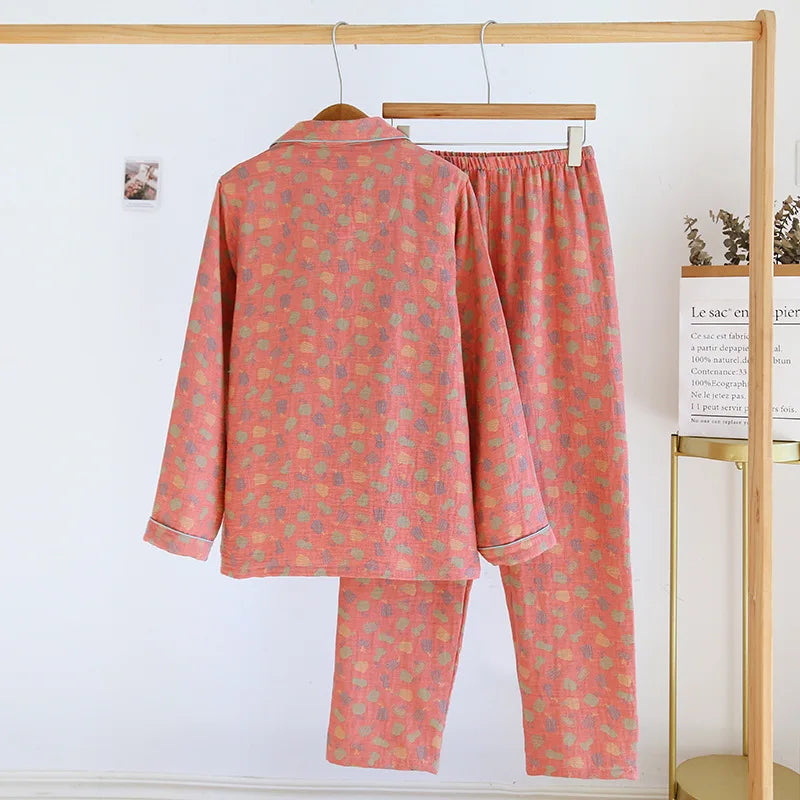 2025 New Spring and Autumn Pajama Set 100%Cotton Comfortable Long sleeved Two Piece Home Furnishings Large Size Home Furnishings