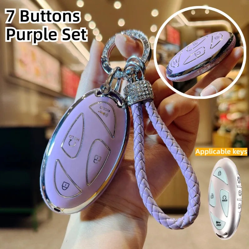 TPU 5/7 Buttons Smart Car Key Case Cover, Fit for HYUNDAI Ioniq 6 Grandeur GN7 KONA 2023-2024, Keyless Auto Accessories
