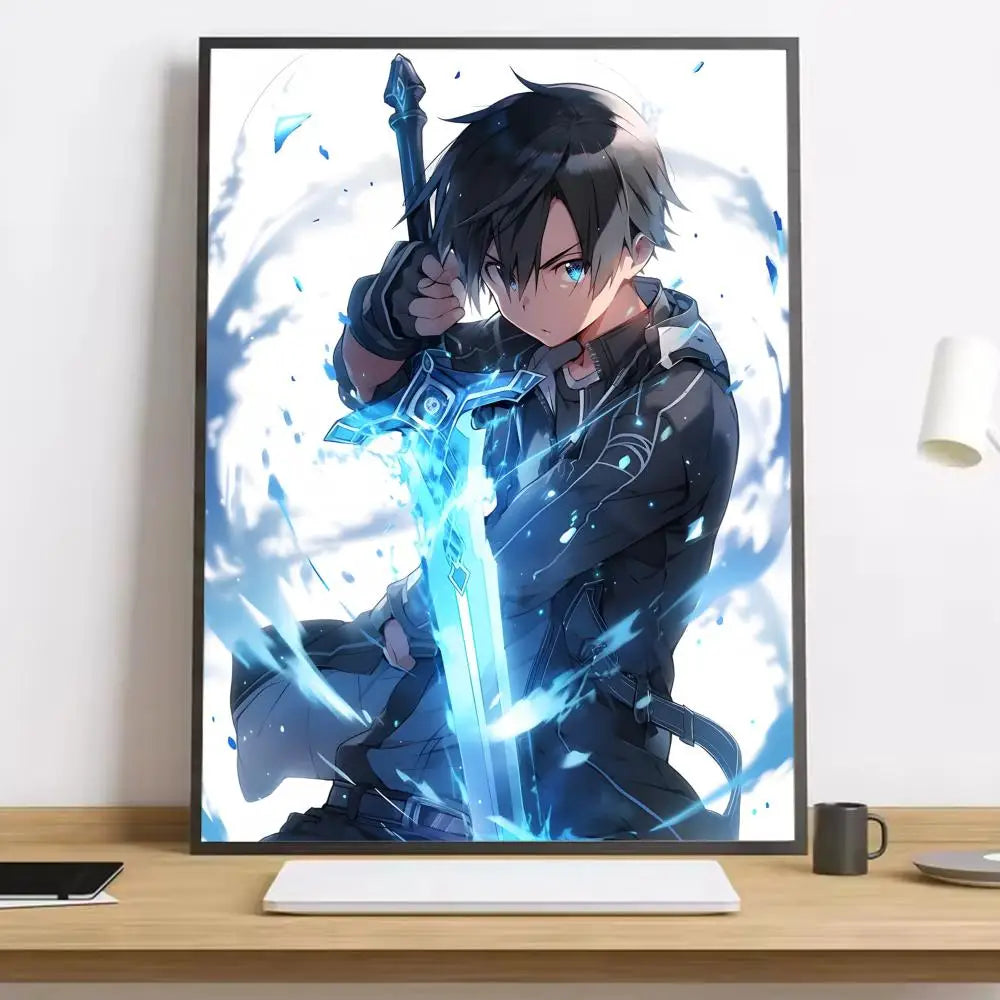Anime Sword Art Online Kirito Asuna Painting Calligraphy HD Canvas Poster living room bedroom bar aesthetic decoration