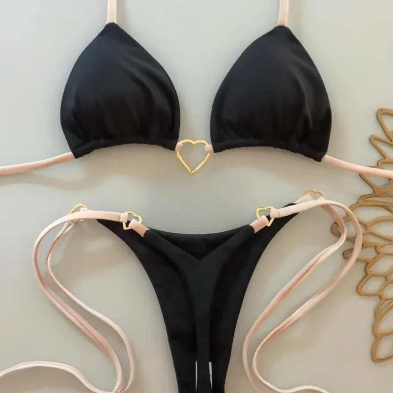 Sexy Halter Solid Color Bikini Set Women's Swimsuit Two-piece Triangle Thong Swimwear Bathing Suit Brazilian Biquinis