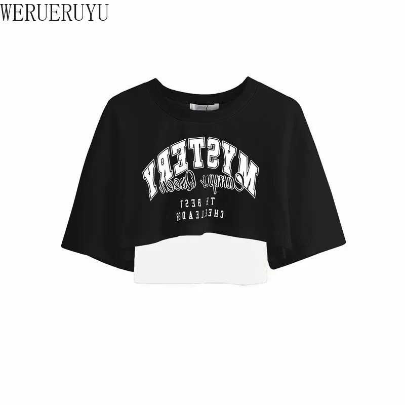 Vintage Print Graphic T-shirt Women Crop Top Short Sleeve Y2k Clothes Summer Loose Sexy Short Two-piece T-shirt Set Womens 2025