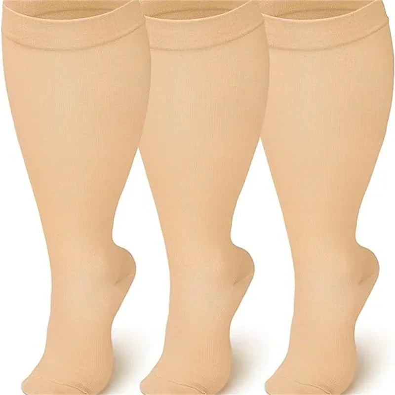 Plus Size Compression Socks for Women Men 20-30 MmHg Wide Calf Extra Large Knee High Flight Sock for Circulation Support 2XL-4XL