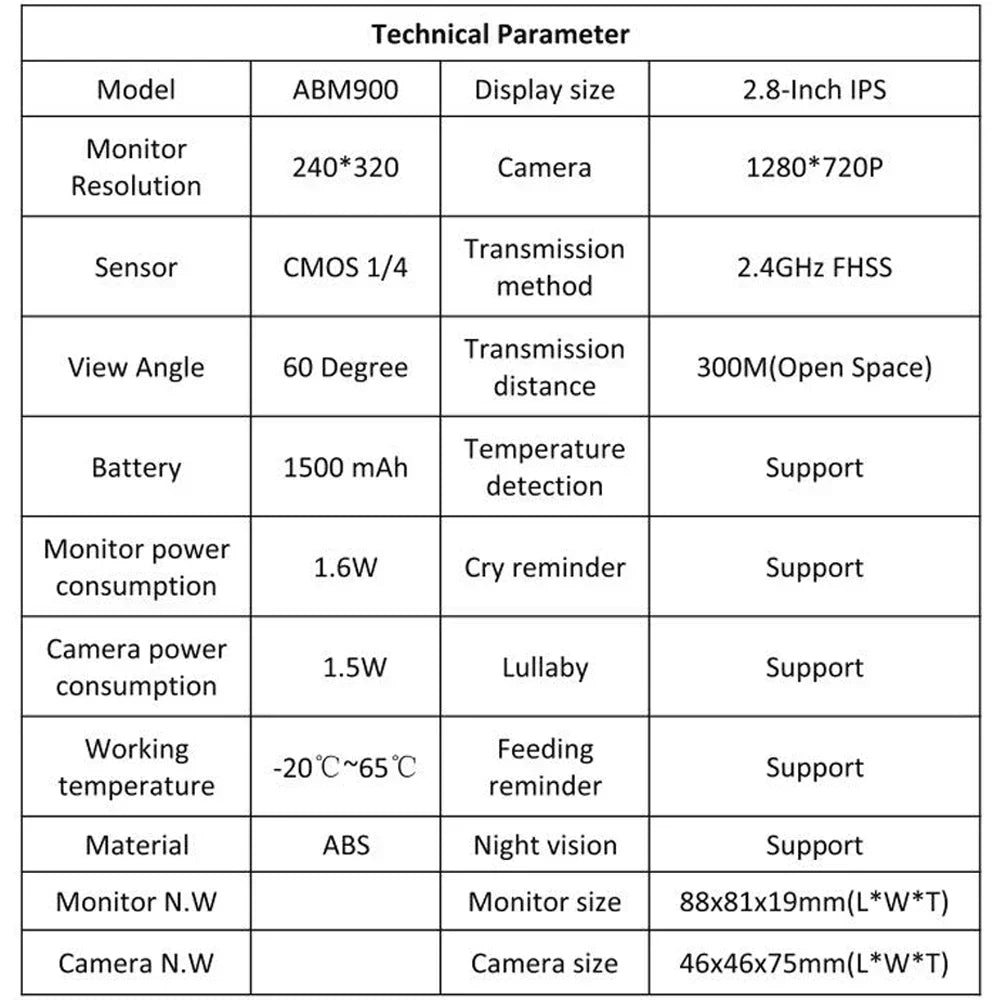 Cdycam Wireless Baby Monitor 2.8 Inch Surveillance Smart Baby Camera Security Protection Two Way Audio Night Vision Babysitte