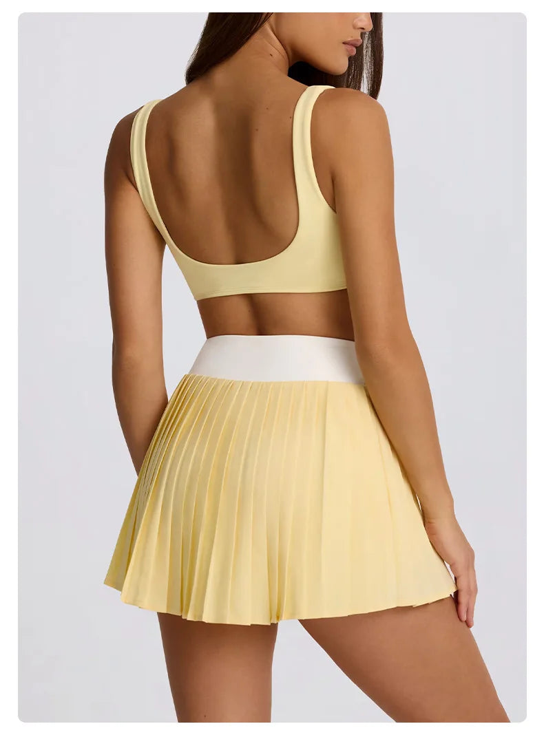 Women's High-Waisted Illusion Two-Piece Skort Quick-Dry Breathable Anti-Chafing Pleated Skirt for Running Gym Tennis