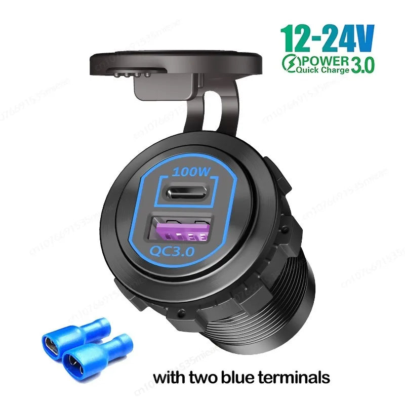 118W 12V USB Outlet Car Charger 100W PD3.0 & 18W QC3.0 Car USB Fast Charging Ports Aluminum Socket for Car RV Marine Golf Cart