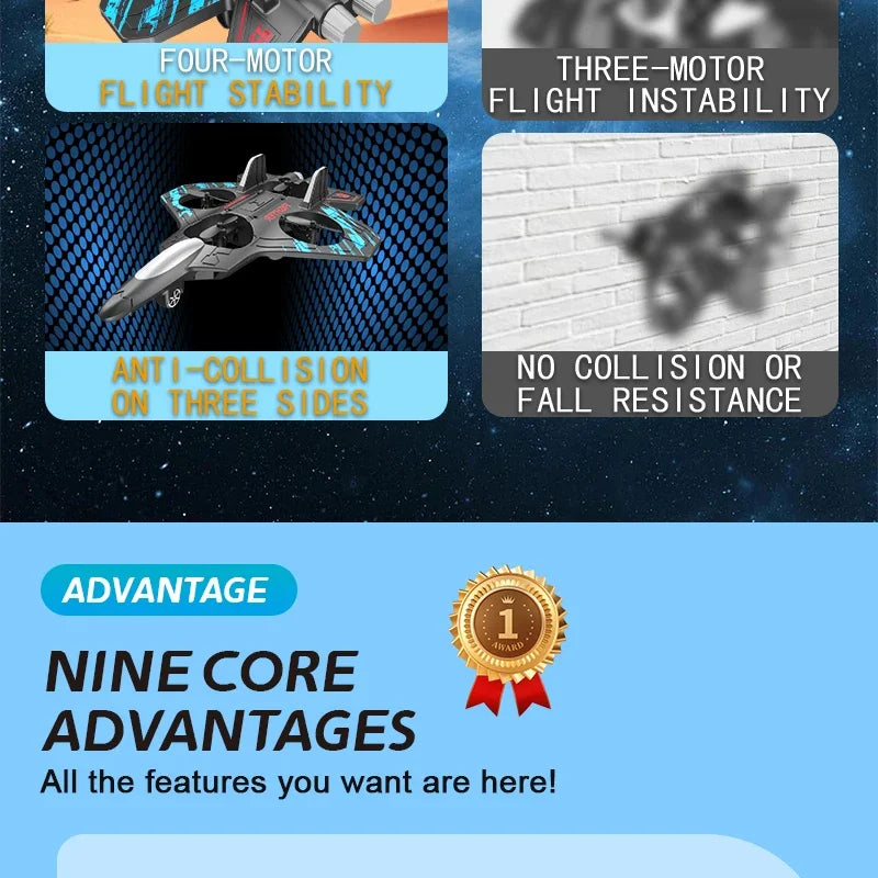 RC Fighter Airplane Mini Drone Remote Control Jet Plane Stunt Drone for Adults & Kids Toy with Light