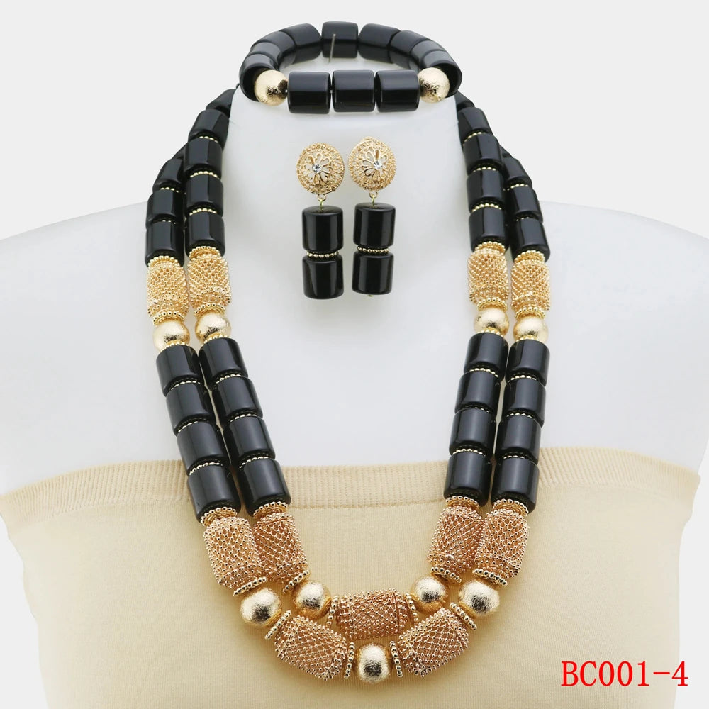 Latest Design Resin Beads Indian Wedding African Bridal Jewelry Set Women Green Coral Beads Necklace Set