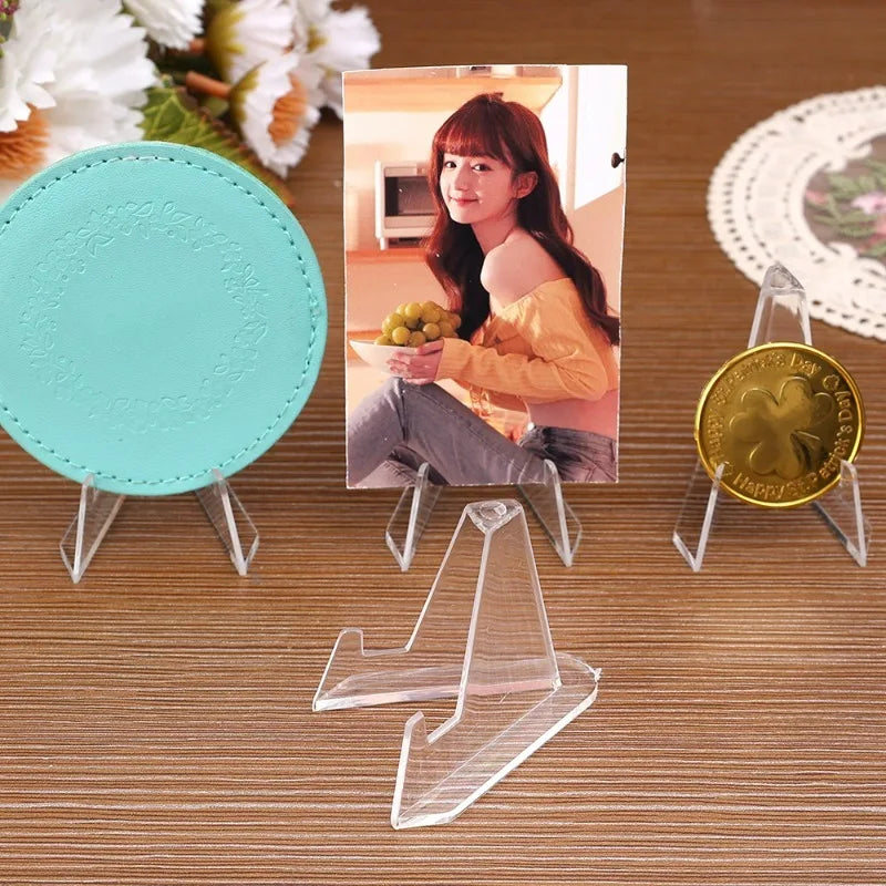 1/50x Clear Acrylic Card Display Stands for Business Card Medals Coins Pictures Desk Organizer Home Office Decor Triangle Holder
