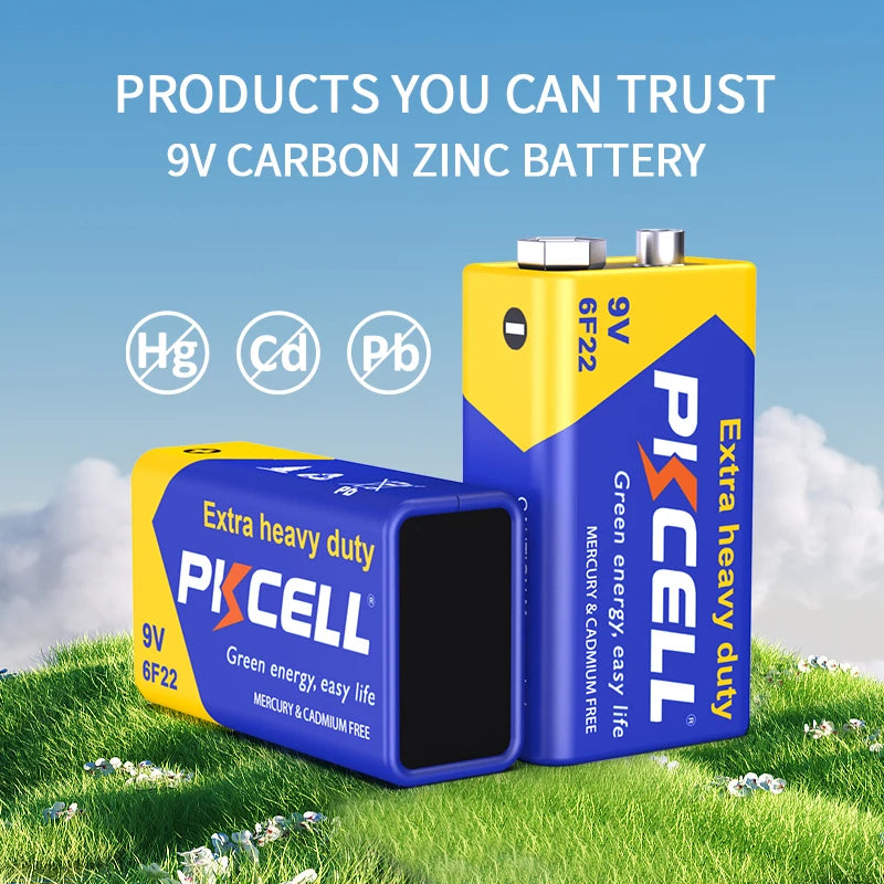 PKCELL 10PC 6F22 Battery PP3 9Volt Carbon Batteria Cell Leak-Proof Smoke Detector Batteries EN22 1604AU 6AM6 Zinc Carbon Battery