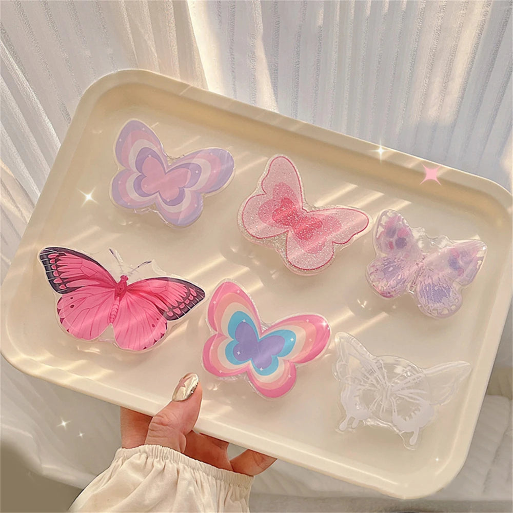 Cute Butterfly Phone Grip Tok Griptok  Holder Ring For iPhone 16 Universal Accessories Lovely Bowknot Phone Stand Bracket Socket