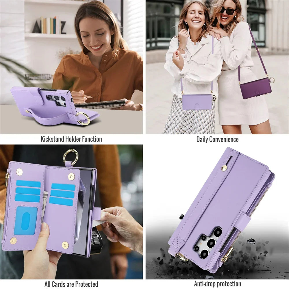Crossbody Wallet Phone Case For Samsung Galaxy S23 S21 FE S24 S22 Plus S25 Ultra A13 A14 A15 A52 A52S A53 A54 A55 A72 A73 5G