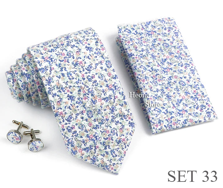 Hot Sell 3PC Chic Elegant Floral Tie Set Pocket Square Cufflinks For Men Women Wedding Party Dinner Suit Tuxedo Accessory Gift
