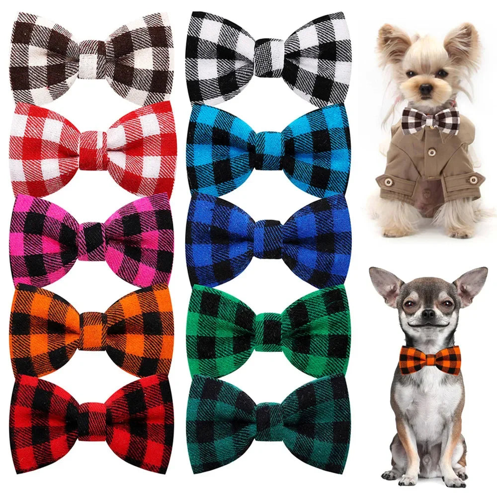50pcs Cotton Glaid Dog Bowtie Sliding Pet Dog Collar Bow Bulk Small Doga CataBow Tie For Dogs Pets Grooming Dog Accessories