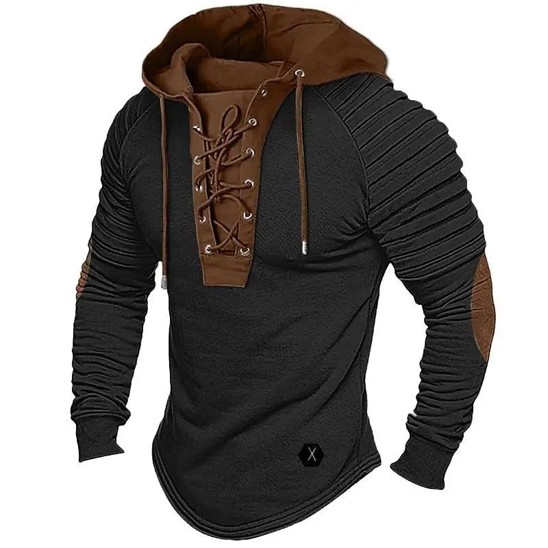 Men's Hoodie Long Sve Lace up Top Polyester Fabric Breathable Comfortable Long T-irt Hooded Design Spring Summer Faion