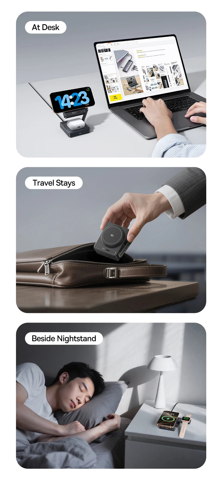 Baseus 3 in 1 Magnetic Wireless Charger Qi2.2 35W Fast Charging for IPhone 17 16 15 14 IWatch Earbuds AirPods Pro IWatch