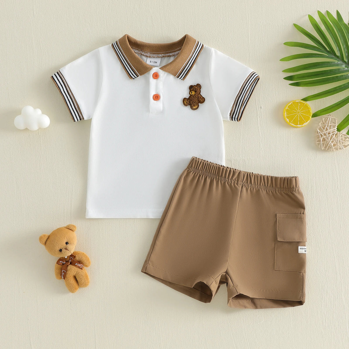 Toddler 2Pcs Baby Boy Summer Outfits Short Sleeve Bear Embroidery T-Shirt + Shorts Set  Clothes