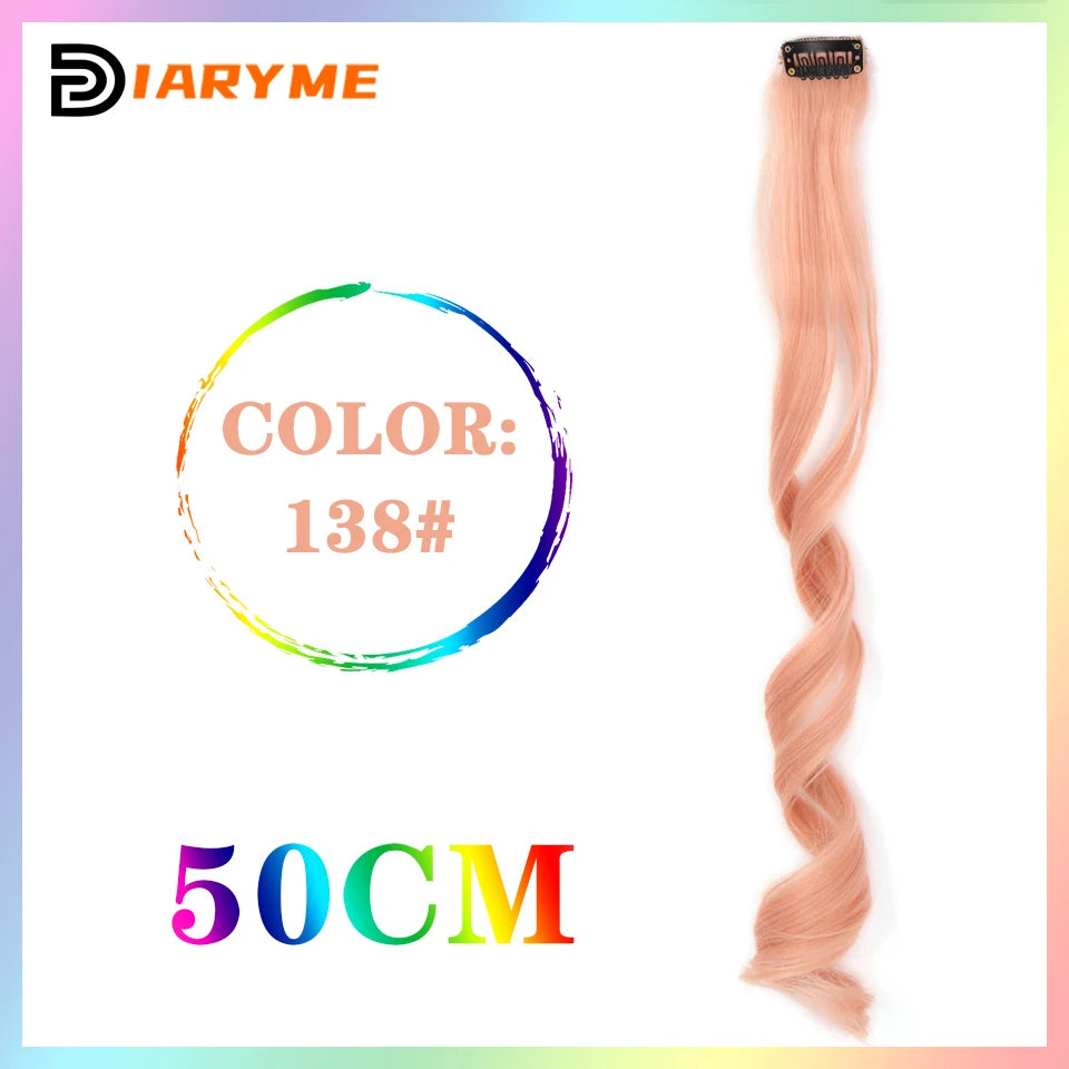 Colorful Hair Extensions Curly One Clip in Synthetic Long Hairpiece For Girls Women Kid Multi-colors Party Highlights Wig Piece