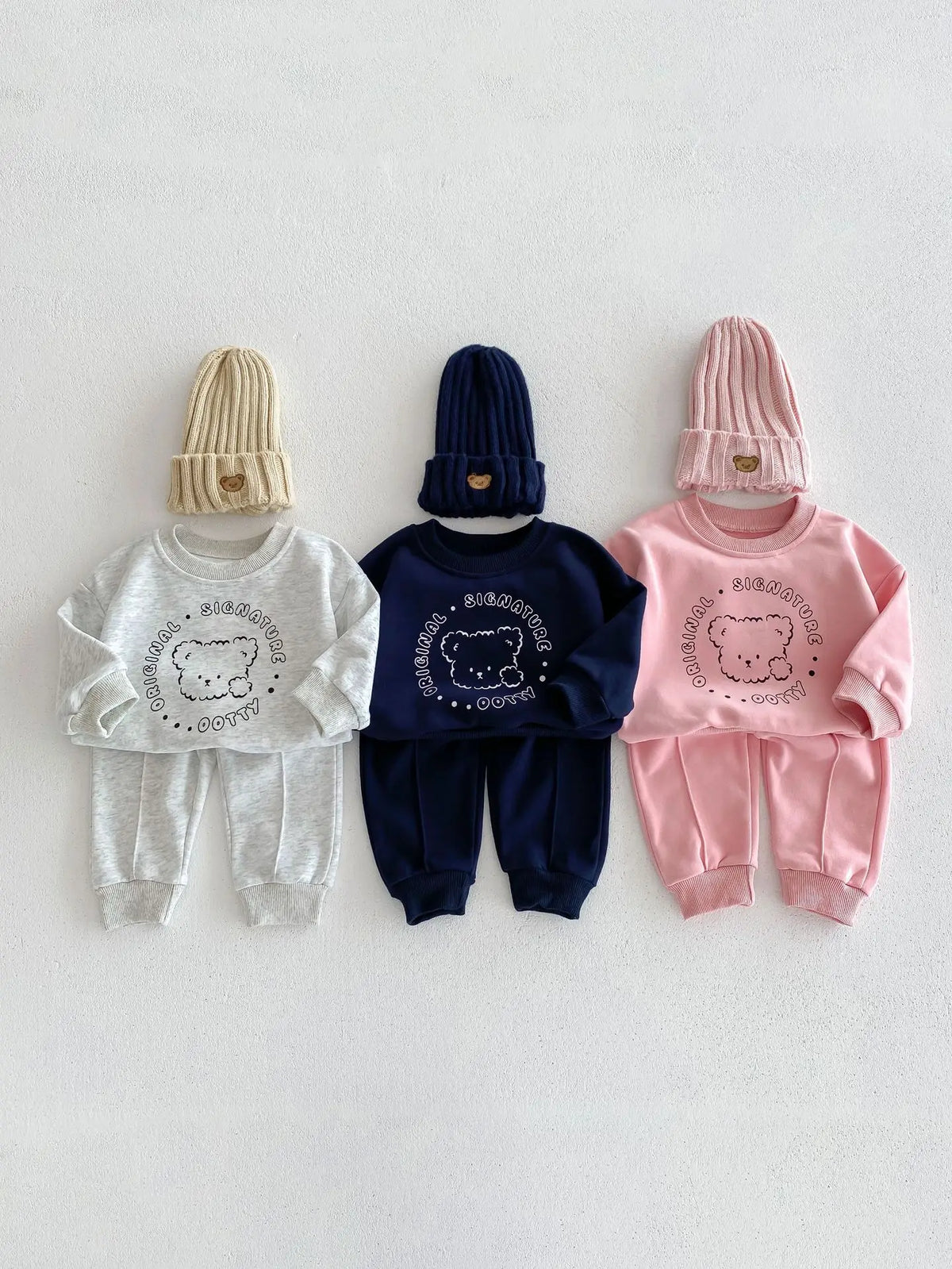 Spring New Baby Clothing Set, Korean Style Cute Bear Two-Piece Outfit for Kids, Long Sleeve Top & Pants Set
