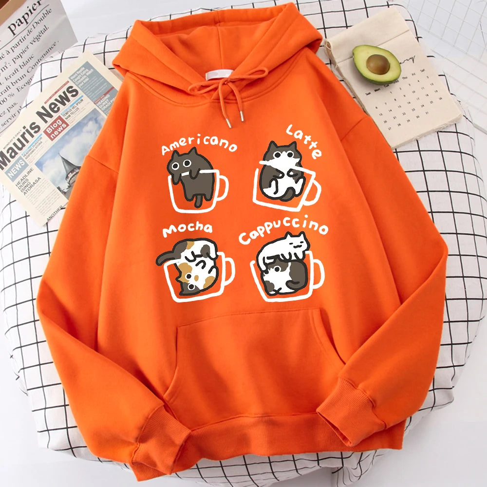 Five Little Cats Playing In The Cup Hoodies Male Street Harajuku Sweatshirt Holiday Daily Hoody Fashion Popular Clothing