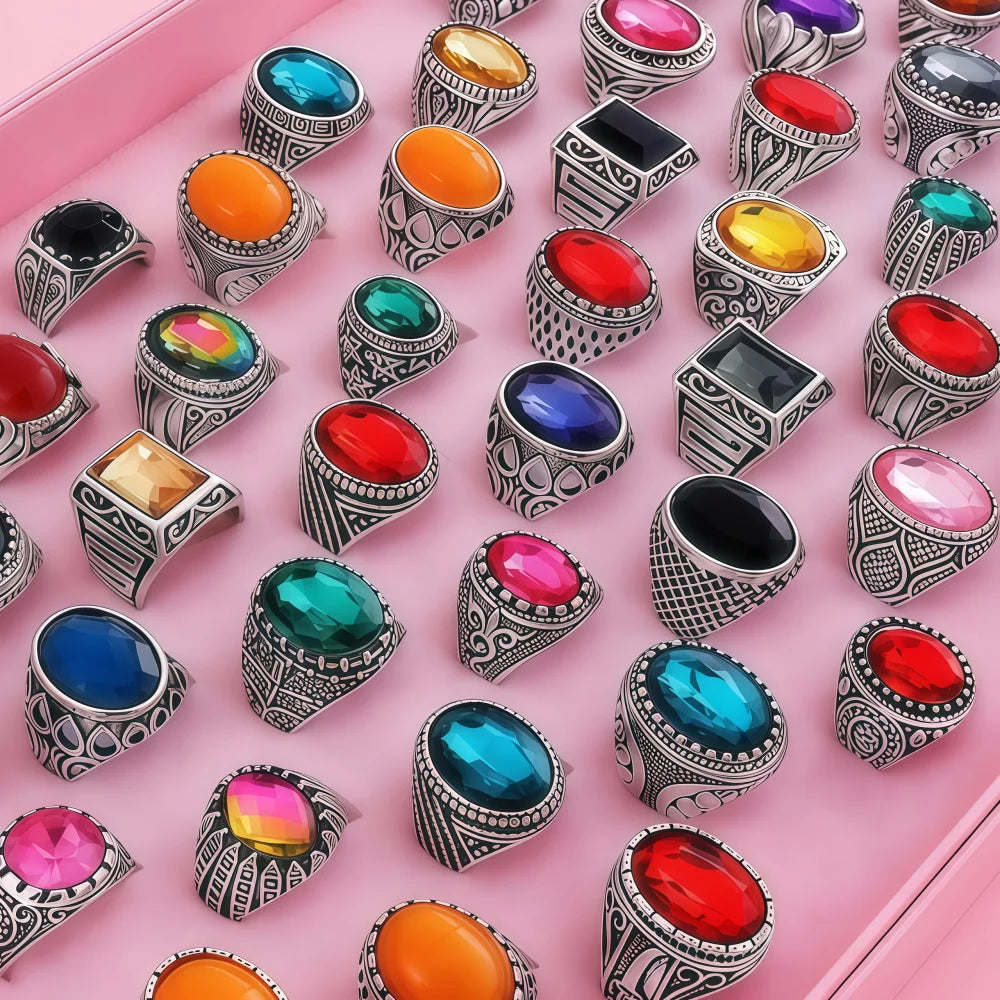 6/12/24/36/48/100Pieces Fashion Elegant Colorful Glass Rings Set For Women Random Mix Style Daily Party Gifts Jewelry