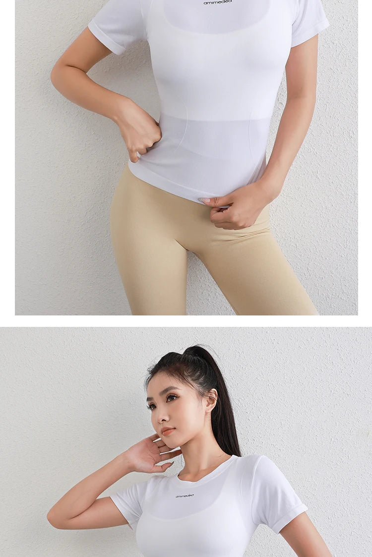 Fitness breathable short-sleeved yoga wear female tops high elasticity running quick-drying clothes sports tights t-shirt