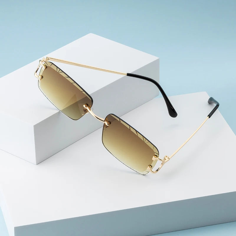 Fashion Square Sunglasses Vintage Women Men Frameless Sun Glasses Rimless Retro Luxury Brand Designer Eyeglasses UV400 Travel